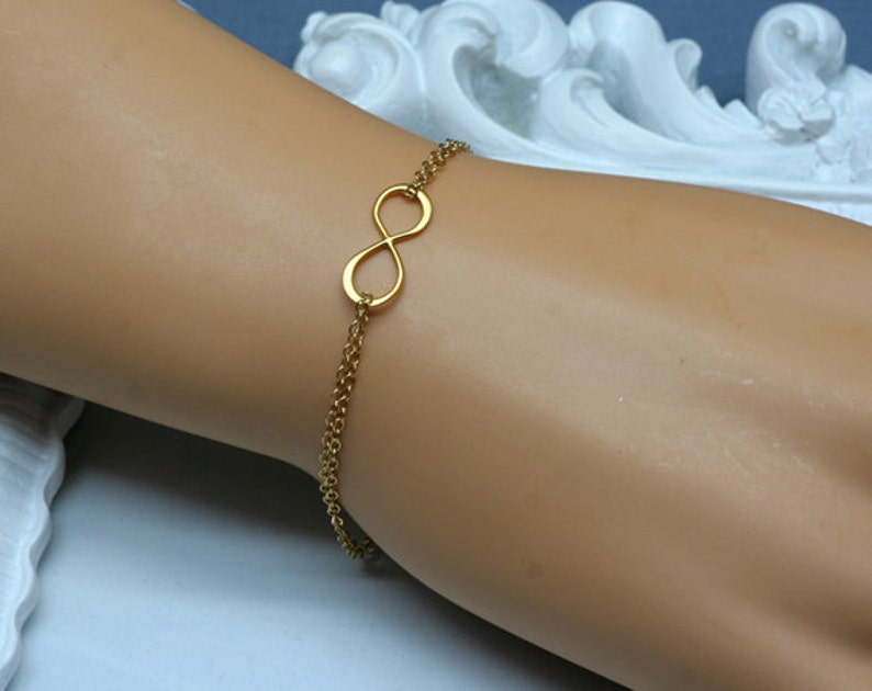 Gold INFINITY Bracelet, Figure Eight Love Bracelet, Simple, Delicate, Graduation image 3