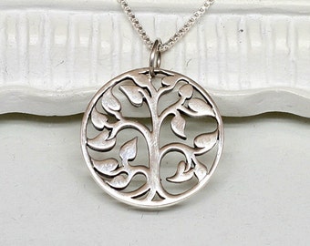 Silver Tree of Life Necklace, Sterling Silver Circle Tree,Bridesmaids,Family,Mother,Family Tree,Best Friends,Wedding,Graduation