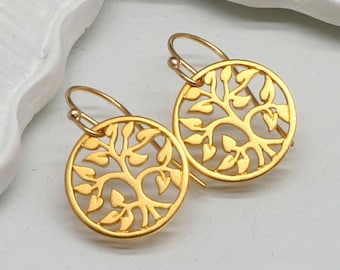 Gold Tree of Life Earrings, Gold  Vermeil