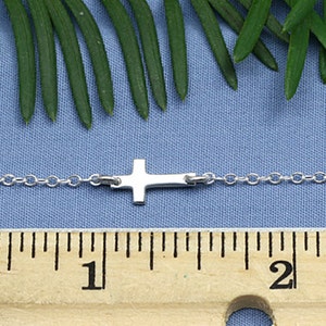 Small Sideways Cross Necklace,Sterling Silver Cross Necklace,Tiny,Petite,Off Centered Cross,Celebrity Inspired,Religious,Trendy,Gift for Her image 3