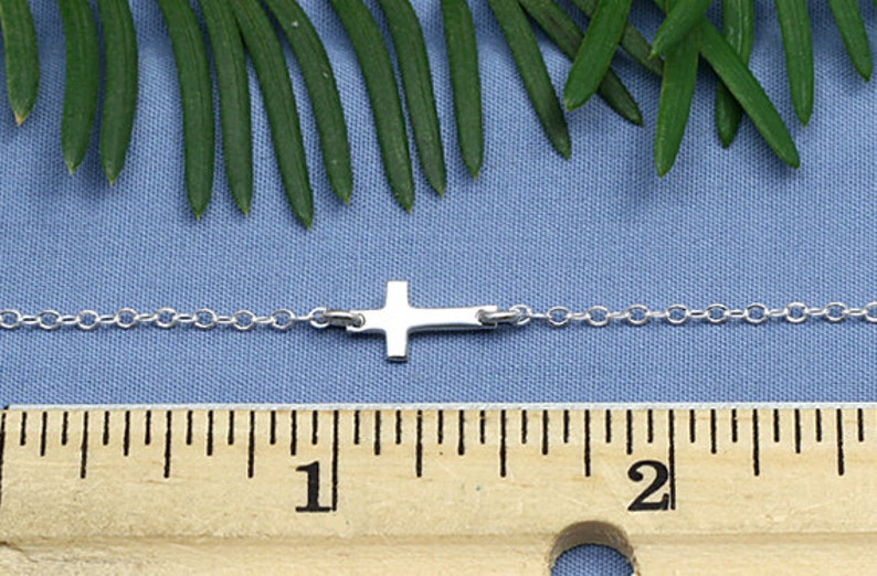 Small Sideways Cross Necklace,Sterling Silver Cross Necklace,Tiny,Petite,Off Centered Cross,Celebrity Inspired,Religious,Trendy,Gift for Her immagine 3