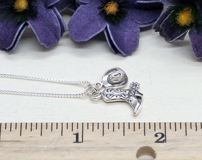 Silver Cowgirl Hat and Boot Charm Necklace in Sterling Etsy