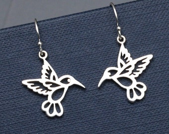 Hummingbird Earrings,Sterling Silver, Hummingbird Charms,Bird Earrings,Silver Hummingbird,Woodland,Nature,Birds