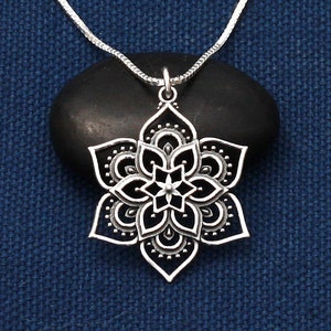 Silver Mandala Lotus Necklace,Openworks Flower Mandala,Sterling Silver Necklace,Mandala Pendant,Yoga Necklace,Spiritual Necklace,Bohemian