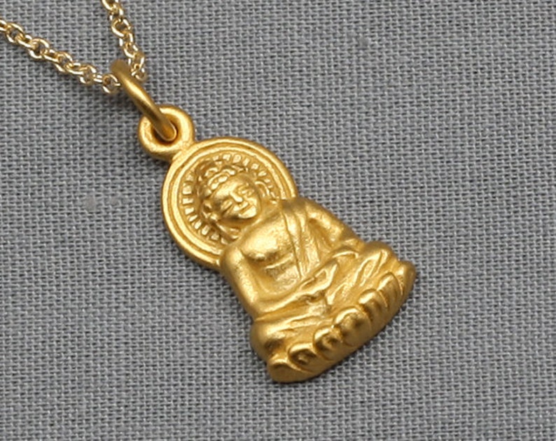 Buddha Necklace Gold 24k Vermeil Buddhist Jewelry Yoga Charm Pendant Zen Karma