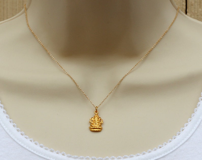 Ganesh Necklace,Gold,24K Gold Vermeil, Buddha Jewelry,Buddhist Jewelry,Yoga Jewelry,Ganesh Charm,Ganesh Pendant,Zen,Yoga,Karma,Elephant image 2