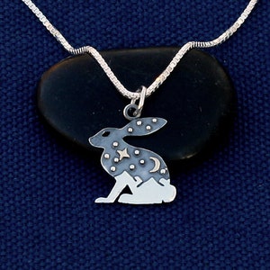 Hare Necklace,Rabbit and Mountains Silver Charm,Sterling Silver,Rabbit,Bunny,Hare Pendant, Moon,Star,Nature,Gold,Bronze,Wilderness,Easter
