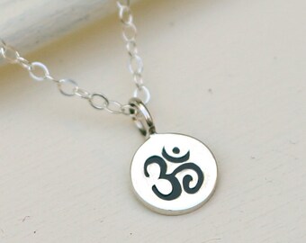 Ohm Necklace in Sterling Silver, Om Necklace,Tiny, Small, Petite, Delicate,Zen Necklace,Yoga Jewelry,Buddhist Jewelry