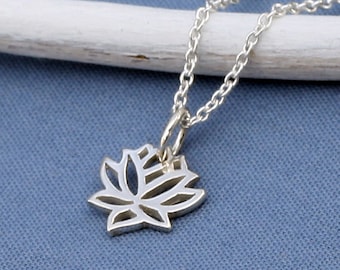 Silver Lotus Necklace, Sterling Silver, Tiny, Small,Petite,Blooming Flower,Yoga, Zen,Open Works, Buddhist,Yoga Necklace.Yoga Jewelry