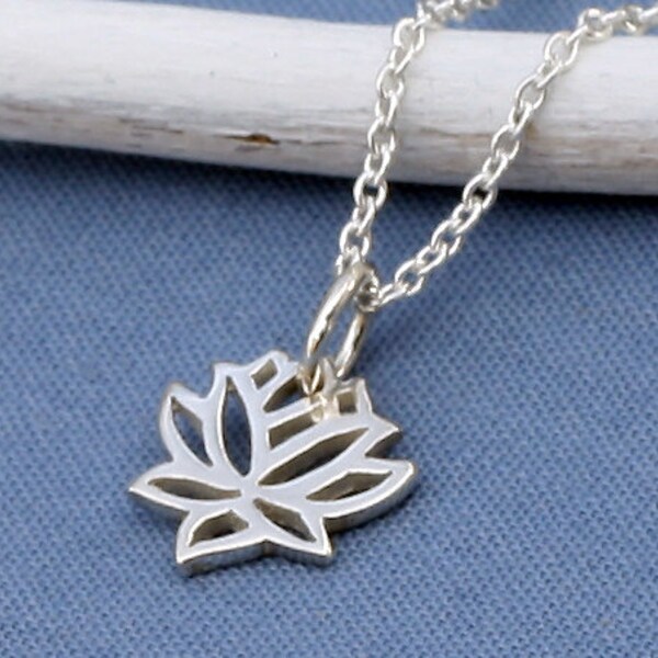 Tiny Silver Lotus Necklace, Sterling Silver, Blooming Flower,Small,Petite,Yoga, Zen,Open Works, Buddhist,Yoga Necklace.Yoga Jewelry