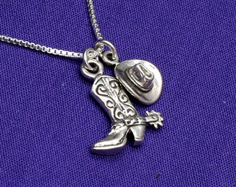 Western Cowgirl Purple Boots Charm Tibetan Silver 18" Necklace 