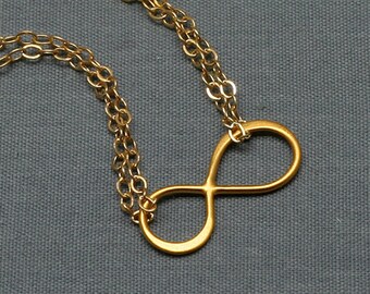 Gold INFINITY Necklace Double Stand, 24K Gold Vermeil, 14K Gold Filled, Love, Eternity, Simple, Delicate, Figure Eight