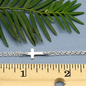 Small Sideways Cross Bracelet, Sterling Silver, Tiny,Petite,Off Centered Cross,Celebrity Inspired,Faith,Religious image 3