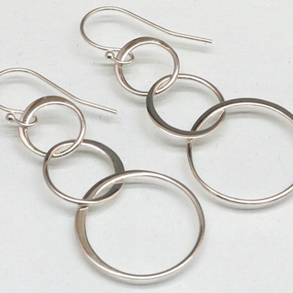 Silver Linked Circle Earrings,Sterling Silver,Three,3 Circles,Triple,Hoops,3 Rings,3 Hoops,Eternity Earrings,Graduation,Weddings,Bridesmaids