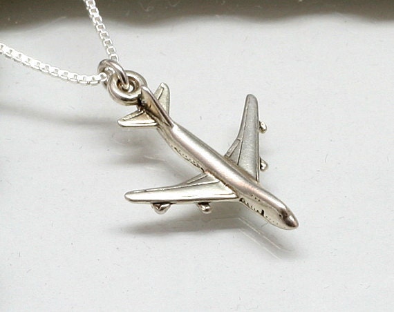 Silver Airplane Necklace Sterling Silver Jet Airplane 