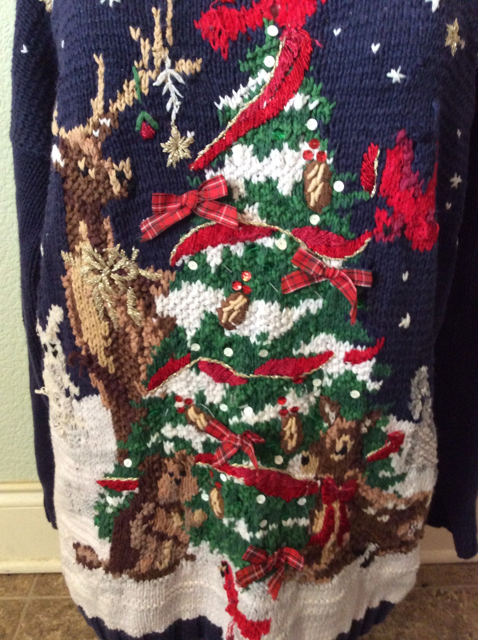 Vintage Ugly Christmas Knit Navy Sweater Unisex Size Large Etsy