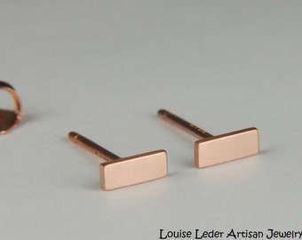 14K Rose Gold Minimalist Stud Earrings - Handmade Artisan Jewelry