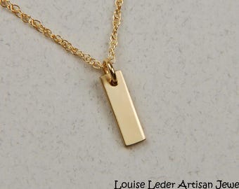 Dainty 18K Solid Gold Tag Necklace - Handmade Minimalist Pendant