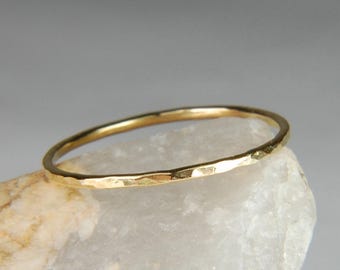 18K Solid Gold Hammered Stacking Ring - Rustic Wedding Band