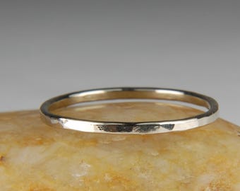 14K Solid Gold Hammered Ring: Minimalist Rustic Wedding Band