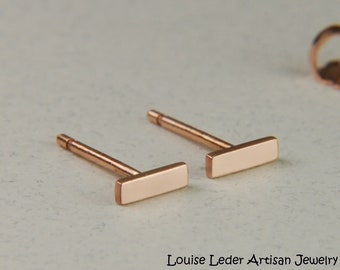 14K Rose Gold Earrings, Minimalist Earrings Gold Stud Earrings 14K Rose Gold Earrings, Solid Gold Bar Earrings Rose Gold Jewelry