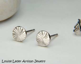 Handmade Palladium White Gold Stud Earrings: Organic Textured 14K Gold