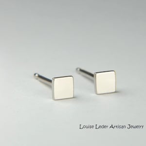 Handmade 14K White Gold Square Stud Earrings: Simple Gold Studs