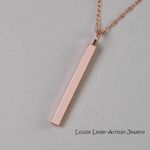 14K Rose Gold Necklace, Vertical Bar Necklace, Layer Necklace Rose Gold Minimalist Necklace for Women, Gold Jewelry Gift for Her