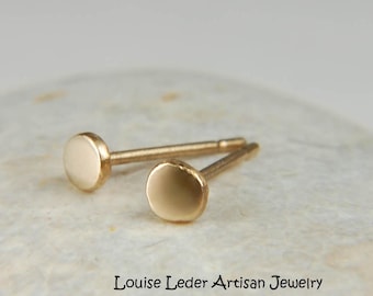 Handmade 14K Solid Gold Stud Earrings: Organic Minimalist Style