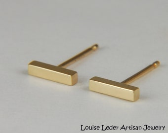 18K Gold Earrings Minimalist Earrings Gold Bar Earrings 18K Solid Gold Earrings, Simple Gold Stud Earrings 18K