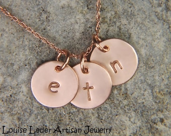 14K Solid Rose Gold Initial Necklace: Personalized Mom Necklace