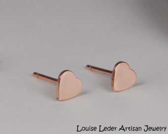 Rose Gold Heart Earrings 14K Rose Gold Studs, Heart Stud Earrings Gold Earrings Dainty Rose Gold Earrings 14K