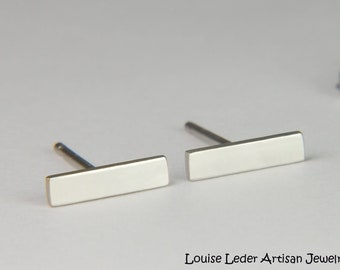 Handmade Palladium White Gold Stud Earrings: Minimalist 14K Gold Studs