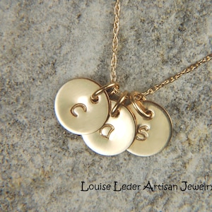 Personalized 14K Solid Gold Disc Necklace: Hand Stamped Initial Pendant