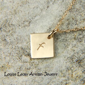 Personalized 14K Gold Square Necklace, Hand Stamped Initial Charm