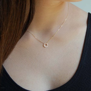 14K Gold Circle Necklace Dainty Necklace Gold Minimalist Necklace for Women Gold Circle Pendant