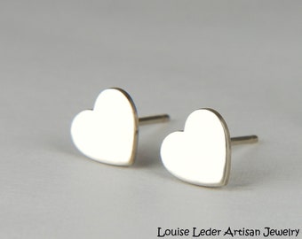 White Gold Earrings 14K Heart Earrings White Gold Minimalist Earrings 14K Gold Stud Earrings Dainty Earrings Gold Heart Jewelry