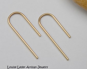 14K Minimalist Earrings Gold Open Hoops, Solid Gold Earrings 14K Simple Gold Earrings, Gold Hoop Earrings, Asymmetrical Earrings