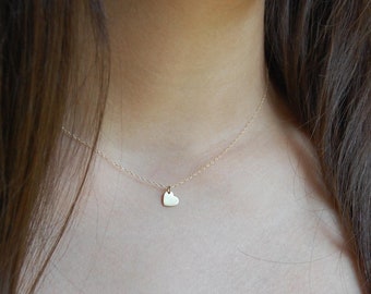 14K Solid Gold Dainty Heart Necklace for Women, Girlfriend Gift