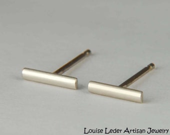Handmade 14K White Gold Bar Earrings: Minimalist Stud Earrings