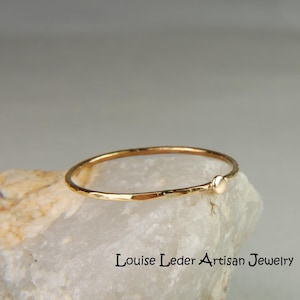 Dainty Gold Ring 14K Hammered Ring Gold Stacking Ring 14K Gold Tiny Minimalist Ring with Dot Stackable Gold Rings