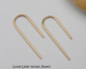 14K Gold Open Hoop Earrings: Minimalist Asymmetrical Design