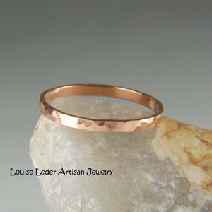 14K Rose Gold Hammered Ring, Rustic Wedding Band Rose Gold Ring, Minimal Ring for Women Rose Gold Jewelry