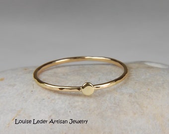 18K Solid Gold Ring Hammered Ring Gold Dainty Ring for Women Rustic Ring Gold Stacking Ring 18K Gold Ring with Dot