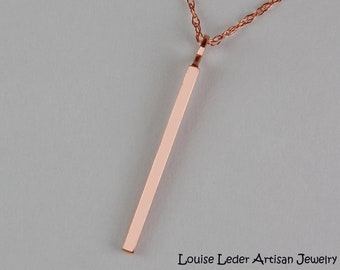 14K Rose Gold Bar Necklace: Minimalist Solid Gold Pendant
