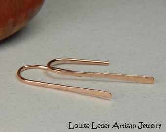 Handmade 14K Rose Gold Hammered Hoop Earrings: Minimalist Jewelry