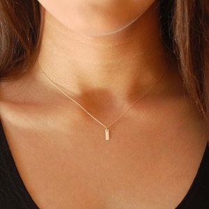Dainty 14K Solid Gold Vertical Bar Necklace - Handmade Minimalist Pendant