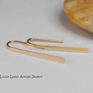 14K Solid Gold Earrings, Minimalist Earrings Gold Open Hoop Earrings, Simple Gold Earrings Hammered Gold Earrings