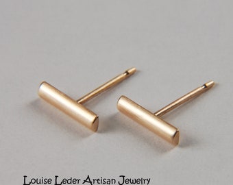 14K Solid Gold Stud Earrings: Handmade Minimalist Studs