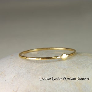 18K Solid Gold Ring Dainty Gold Ring for Women, Hammered Ring Gold Stacking Ring 18K Gold Ring with Dot, Rustic Gold Ring